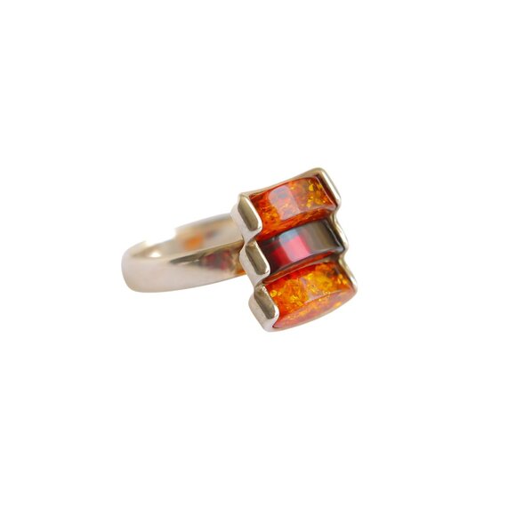 JURATE AMBER Jewelry - Amber Ring 925 Sterling Silver Cherry Cognac Stacked Style